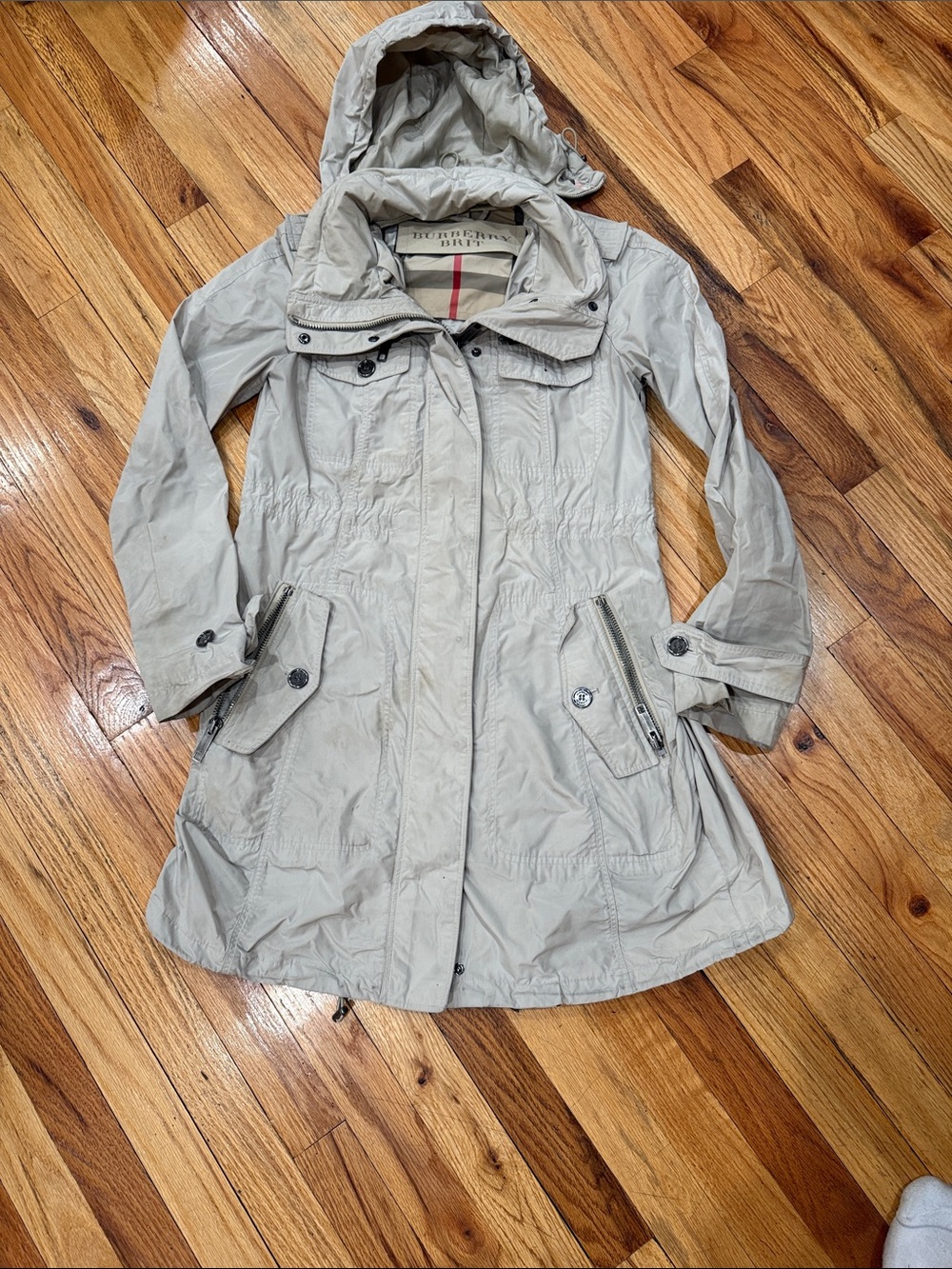 Beige Burberry Women's Hooded Trench Coat